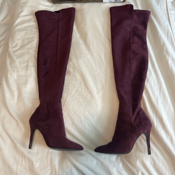 NORDSTROM Burgundy Over-the-Knee Boots with Pointy Toe and Stiletto Heel - Picture 1 of 7